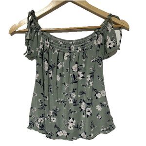 American Eagle Soft & Sexy Womens Shirt Top XS Green Floral Summer Tie Shoulder